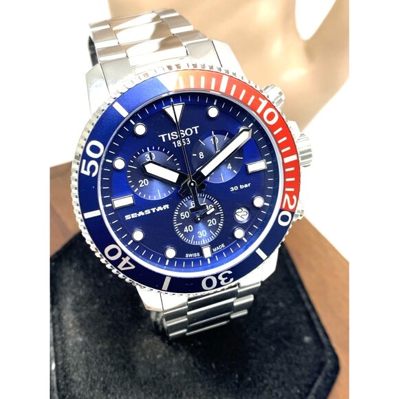Tissot Men's Watch Seastar Swiss Quartz Chronograph Pepsi Bezel T1204171104103 - Picture 14 of 15